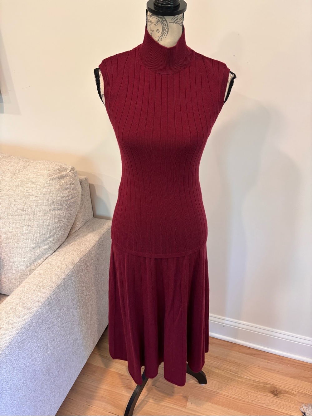 Banana Republic maroon ribbed mock neck sleeveless sweater and midi skirt set XS